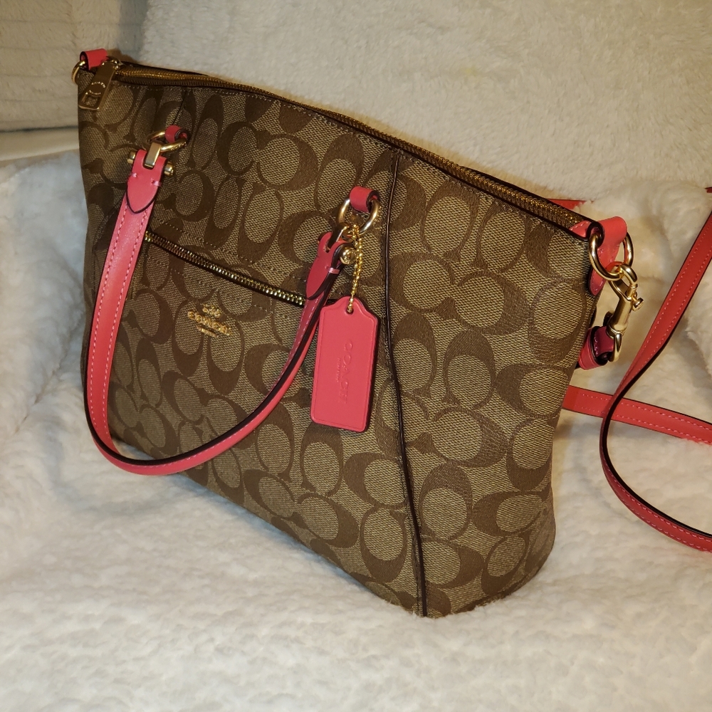 Coach Prairie Satchel in Signature Canvas with pink handbag F79998